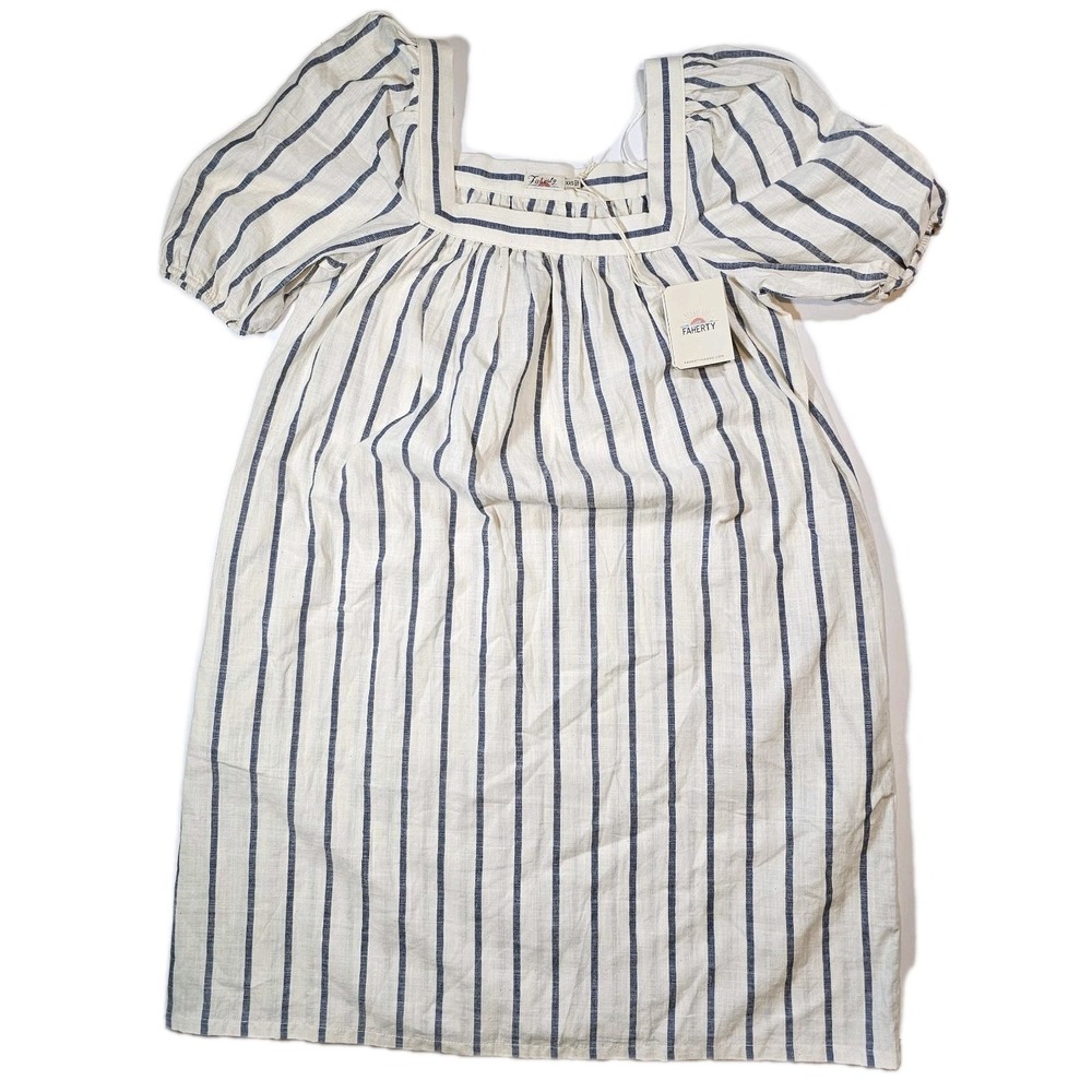 NWT‎ Faherty Phoenix Dress Navy Elroy Stripe Cotton Square Neck Sz XXS - WDU2210